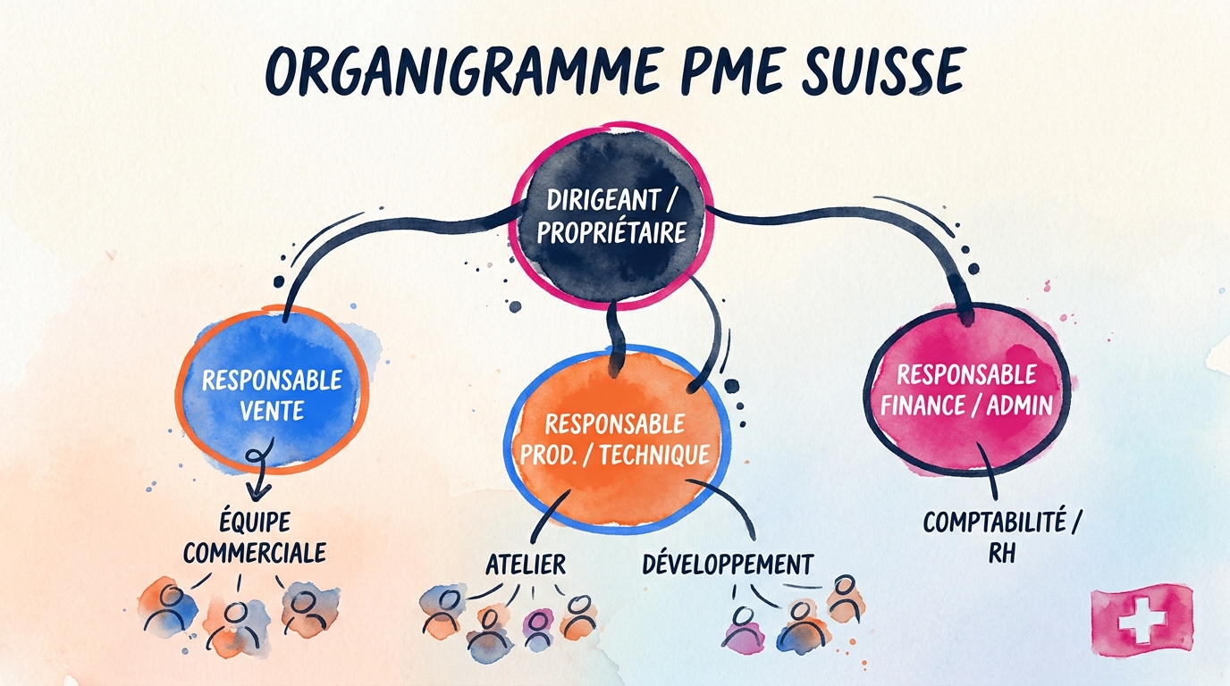 Organigramme d'une PME suisse avec identification des postes clés et des dépendances au dirigeant