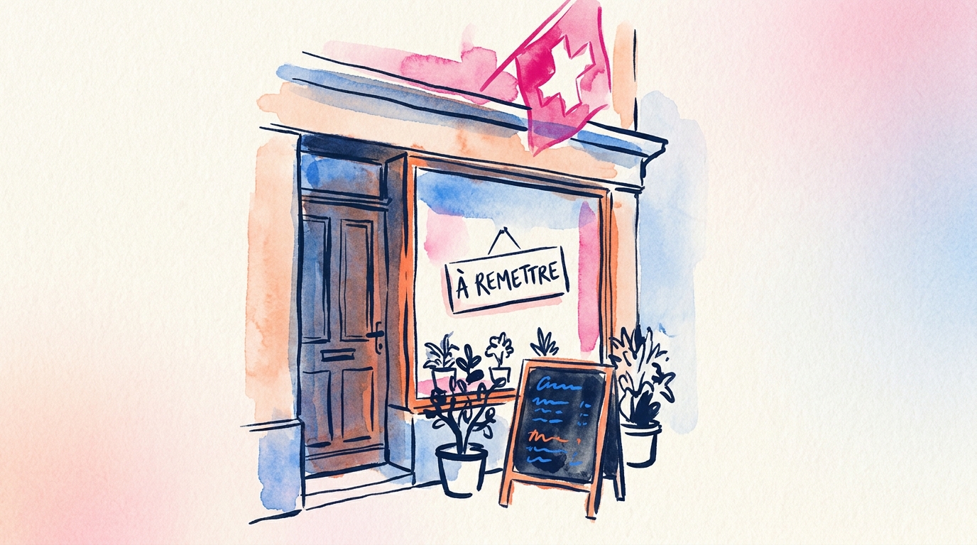 vue d'un commerce suisse typique à remettre, vitrine d'un restaurant ou café en ville, ambiance authentique